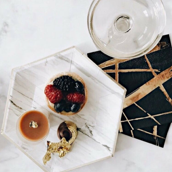 Marble and Gold Hexagon Paper Plates - small