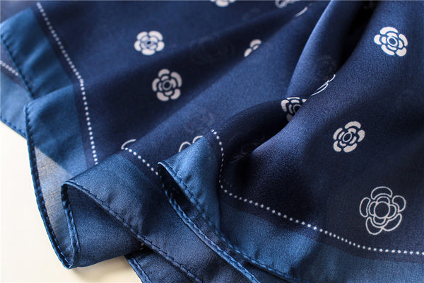Navy blue floral hijab - shop silk hijab