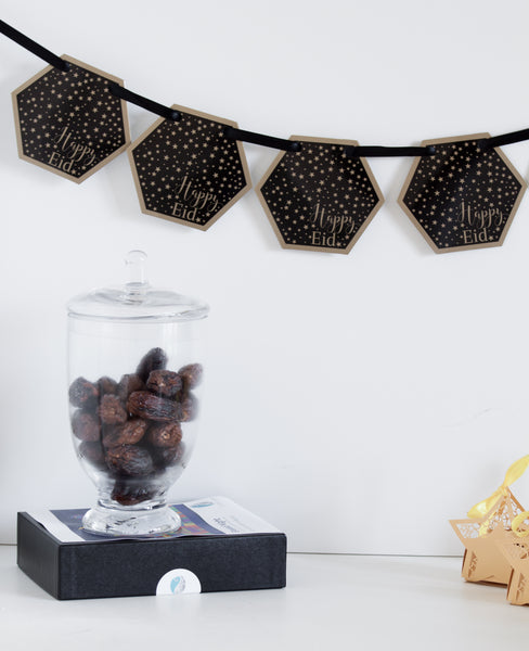 Reversible "Happy Eid" Banner - Black/Gold & White/Silver Modern Eid Decor