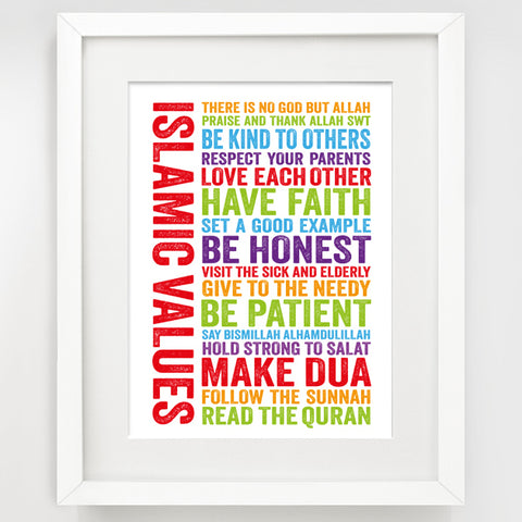 Islamic Wall Art Print - Islamic Values - Rainbow colors