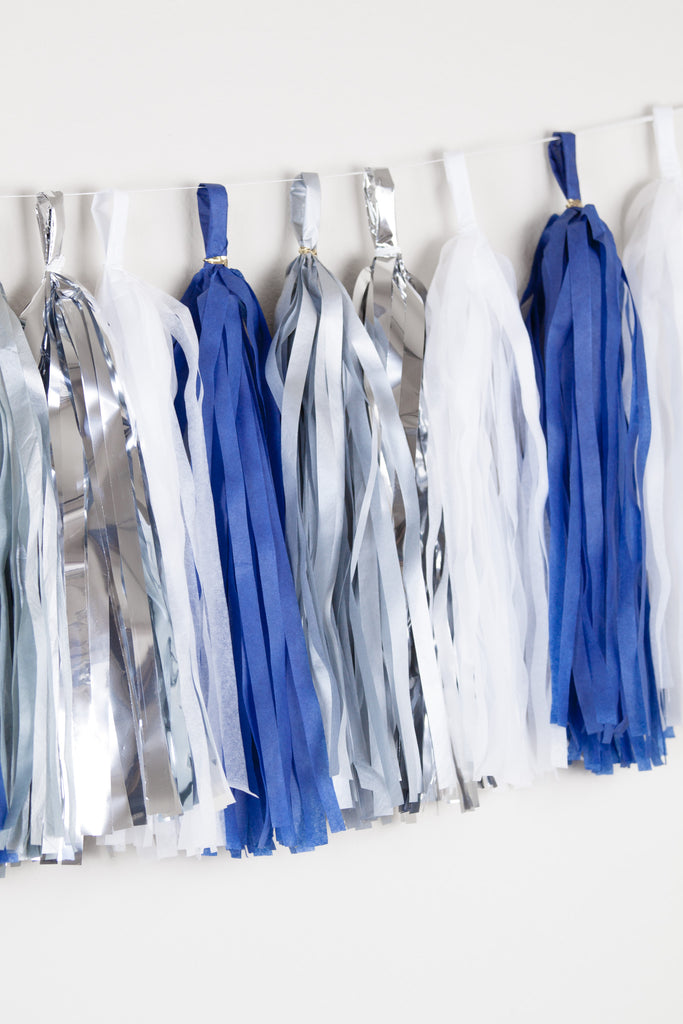Blue white and silver tassle garland - Midnight tassle garland