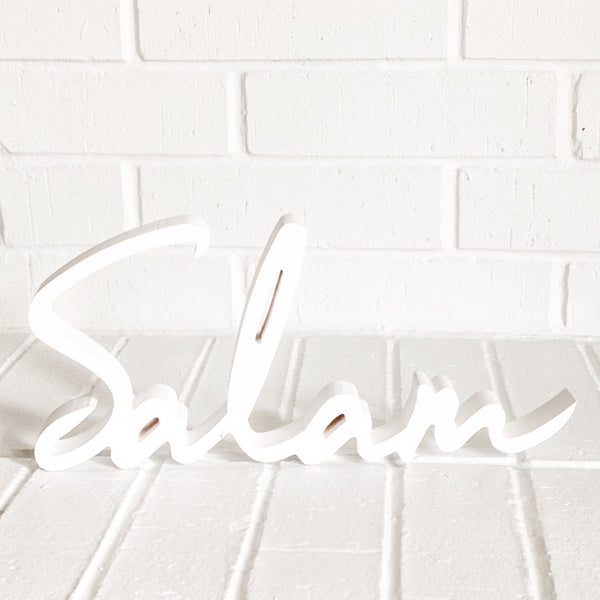 Wooden Salam word art - Modern Islamic Home Decor - WithASpin