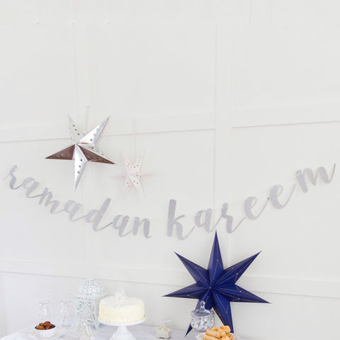 Ramadan Garland - Cursive Glitter Letters - Silver