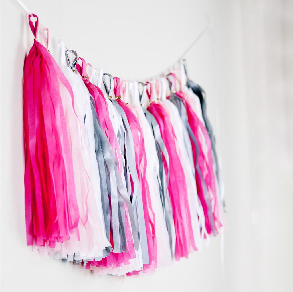 Charming Eid Party decor - Girl's room Eid party decor - Tassel garland Pink white silver
