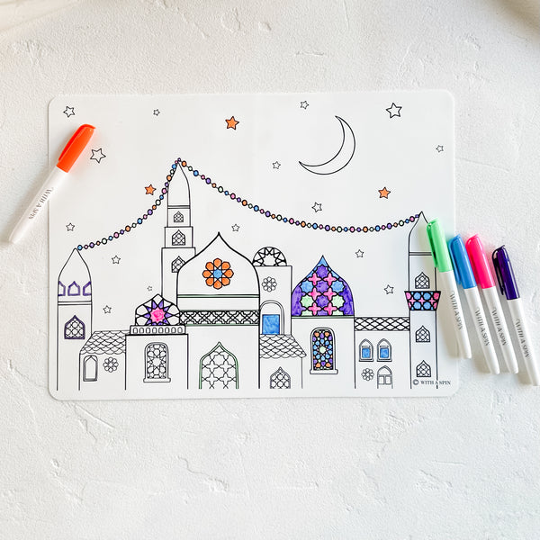 Silicon Coloring Placemat Washable Drawing Mat for Kids With A Spin
