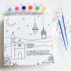 Eid DIY Canvas Painting Kit for Kids – Masjid, Moon, Star & Lantern design