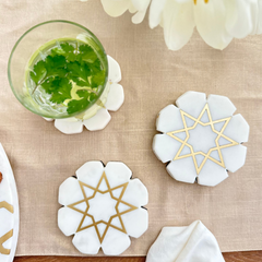 Zahra Marble Coaster Set with Islamic Geometric Metal Inlay