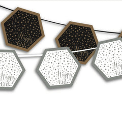 Reversible "Happy Eid" Banner - Black/Gold & White/Silver Modern Eid Decor